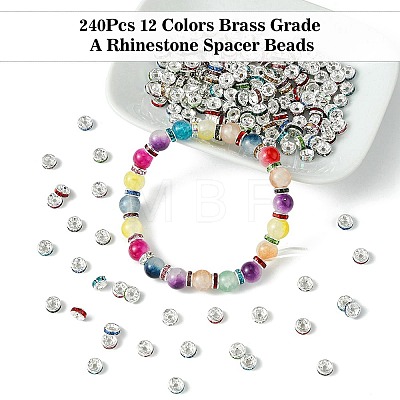 240Pcs 12 Colors Brass Grade A Rhinestone Spacer Beads KK-YW0002-34S-1