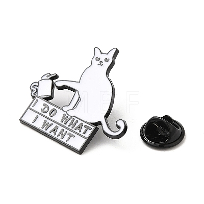 Cat with Cup & Word I Do What I Want Enamel Pins JEWB-H013-04EB-04-1