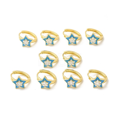 Enamel Star Hoop Earrings with Clear Cubic Zirconia EJEW-E270-02G-1