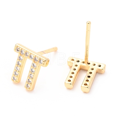 Brass Micro Pave Clear Cubic Zirconia Stud Earrings EJEW-O103-13G-1