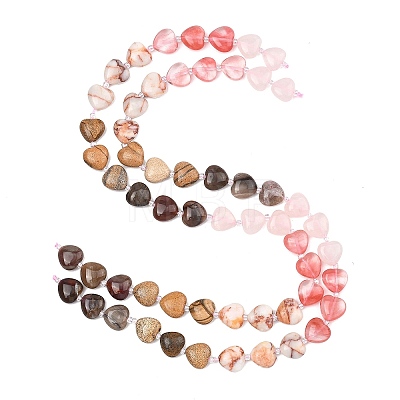 Gradient Color Cherry Quartz Glass & Natural Rose Quartz & Red Netstone & Picture Jasper & Petrified Wood Beads Strands G-B185-A10-1