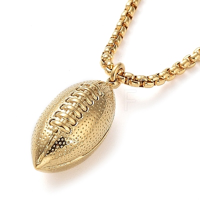Vacuum Plating 304 Stainless Steel Rugby Pendant Necklaces NJEW-Z023-02G-1
