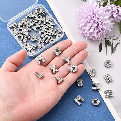 52Pcs 26 Styles Alphabet Alloy Initial Slide Charms with Grade A Rhinestones ALRI-FS0001-08-1