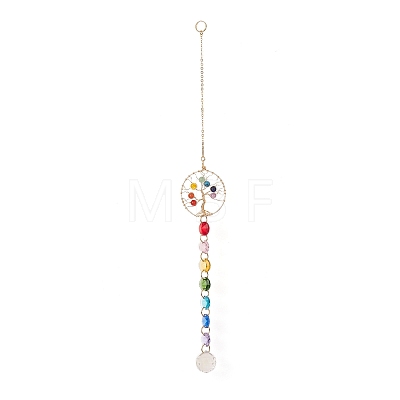 Chakra Octagon Glass Beaded Pendant Decorations HJEW-JM00834-1
