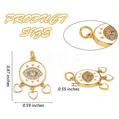 2Pcs Flat Round with Eye & Heart Brass Enamel Pendants JX190A-1
