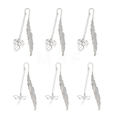 6Pcs Tibetan Style Alloy Pendant Bookmarks AJEW-FH0002-98B-1
