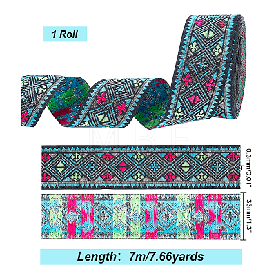 Ethnic Style Rhombus Pattern Polyester Ribbon OCOR-WH0047-50A-1