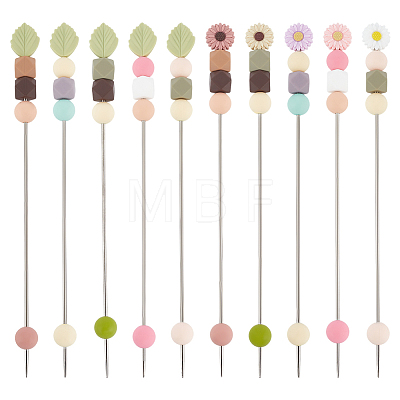 10Pcs 10 Styles Silicone Bead with Stainless Steel Knitting Needles AJEW-PH01709-1