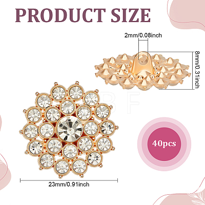 40Pcs Alloy Rhinestone Shank Buttons BUTT-ME0001-28LG-1