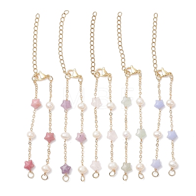 Natuarl & Synthetic Mixed Gemstone Star & Natural Freshwater Pearl Rice & Brass Link Chain Bracelet Making AJEW-JB01456-1