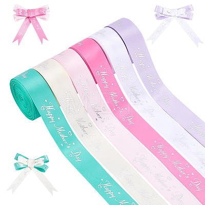 6Rolls 6 Colors Mother's Day Polyester Ribbon OCOR-PH0036-75B-1