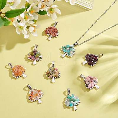 32Pcs 8 Style Tibetan Style Natural & Synthetic Mixed Gemstone Chip Pendants PALLOY-AB00249-1