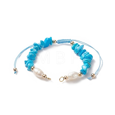Natural Gemstone Chip & Cultured Freshwater Pearl Beaded Bracelet Sets AJEW-JB01147-1