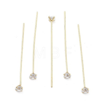 Brass Micro Pave Clear Cubic Zirconia Head Pins KK-M306-09G-04-1
