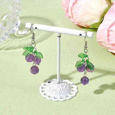 Natural Amethyst Grapes Dangle Earrings EJEW-JE05690-02-1