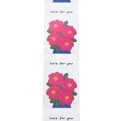 200Pcs Rectangle with Flower Here for You Theme Paper Self-Adhesive Stickers AJEW-S084-02A-1