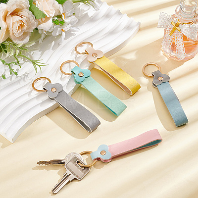 5Pcs 5 Colors Rectangle PU Leather Keychains KEYC-SC0002-14-1