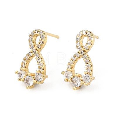 Brass Micro Pave Clear Cubic Zirconia Infinity Stud Earrings EJEW-F400-13G-1