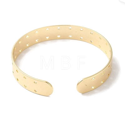 Brass Hollow Heart Open Cuff Bangles for Women BJEW-U003-04G-1