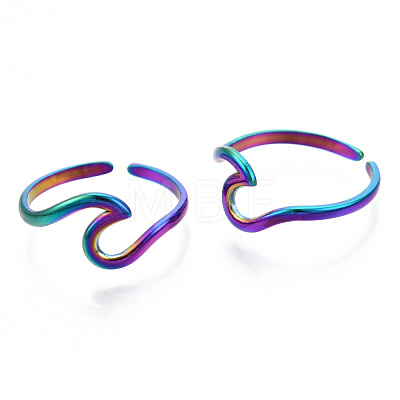 304 Stainless Steel Sea Wave Cuff Rings RJEW-N038-115M-1