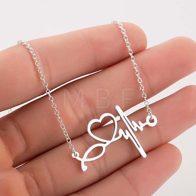 201 Stainless Steel Stethoscope Heartbeat Pendant Necklaces for Women WG4E3E7-02-1