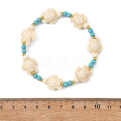 Synthetic Turquoise & Brass Beads Stretch  Bracelets for Women Men BJEW-JB13876-01-1