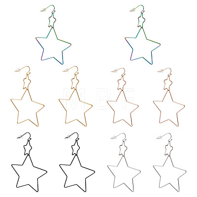 Yilisi 5Pairs 5 Colors Interlock Double Open Stars Dangle Earrings EJEW-YS0001-03-1