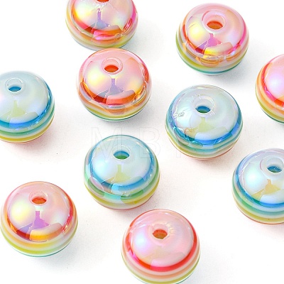 10Pcs Macaron Color Stripe Resin Beads RESI-YW0001-27A-1
