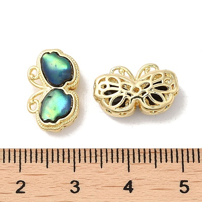 Brass Hollow Butterfly Beads with Natural Abalone Shell/Paua Shell KK-Q793-20G-1