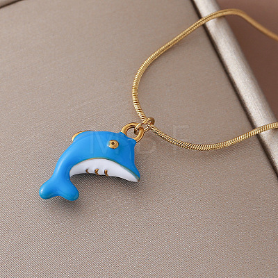 Vintage Stainless Steel Enamel Ocean Dolphin Pendant Necklaces for Women ZX7053-1