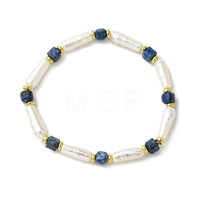 Natural Lapis Lazuli & Cultured Freshwater Pearl Beaded Bracelets BJEW-JB14045-04-1