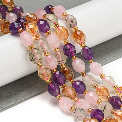 Natural Amethyst & Rose Quartz & Prehnite & Citrine Beads Strands G-N342-35-1