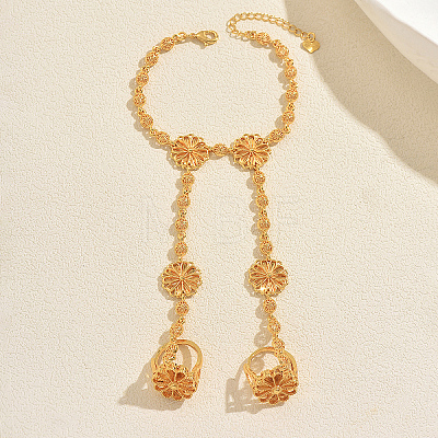 Vintage Brass Flower Link Double Ring Bracelets for Wedding and Formal Ooccasions YR9933-1