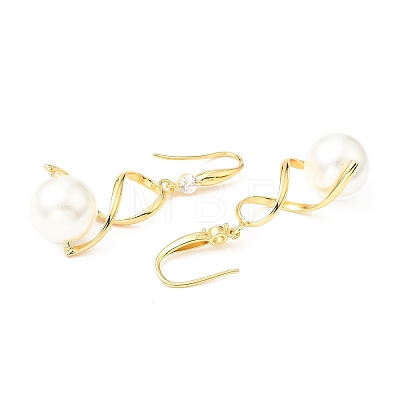 Plastic Pearl Infinity Dangle Earrings with Cubic Zirconia EJEW-Q770-03G-1