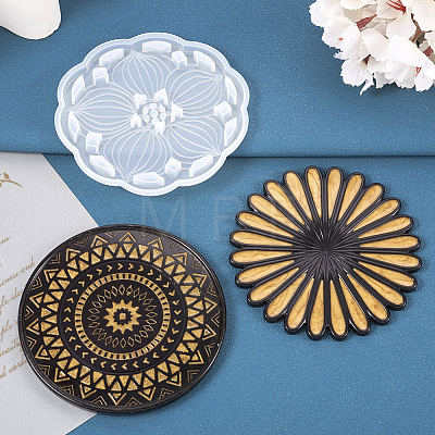 4Pcs 4 Style DIY Silicone Mandala Pattern Coaster Molds DIY-TA0006-42-1