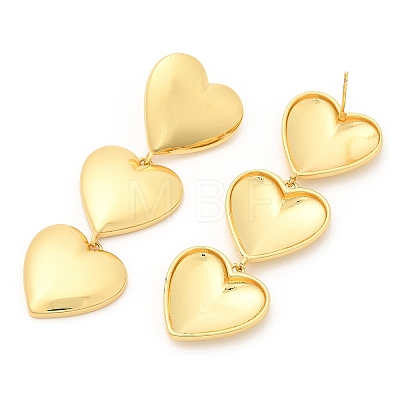 Rack Plating Brass Triple Heart Dangle Stud Earrings EJEW-A103-11G-1