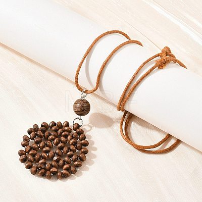Boho Woven Wood Beads Pendant Long Necklaces WD-CBA76F6-01B-1