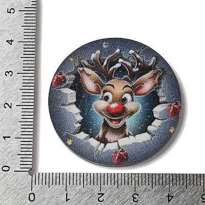 Printed Flat Round Christmas Themed Acrylic Pendants OACR-L018-05B-1