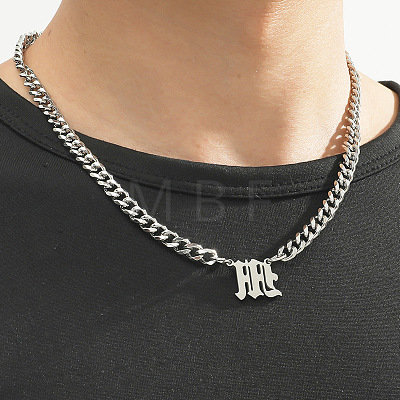 304 Stainless Steel Initial Pendant Cuban Link Chain Necklaces FS-WGB15F2-09-1