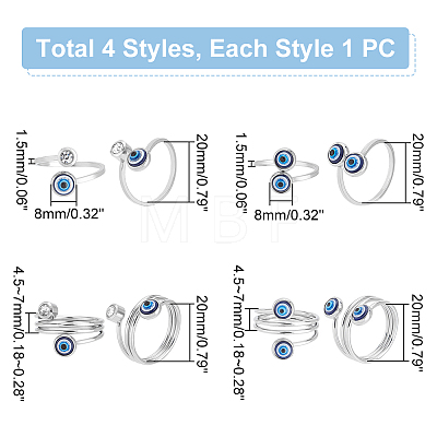  ® 4Pcs 4 Style Resin Evil Eye Cuff Rings RJEW-PH0001-11-1