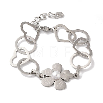 Flower & Heart 304 Stainless Steel Link Chain Bracelets for Women BJEW-I315-13P-1