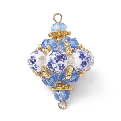 Oriental Blue and White Porcelain Style Lantern Beaded Links Connector Charms PALLOY-MZ01187-1