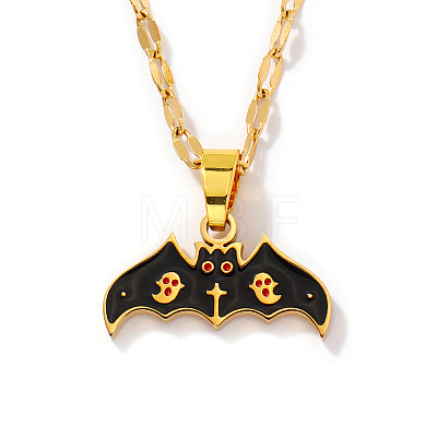 Stainless Steel Enamel Halloween Ghost Bat Pendant Dapped Chain Necklaces RU7498-1