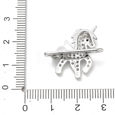 Brass Micro Pave Clear Cubic Zirconia Unicorn Spacer Bars KK-K428-10P-1