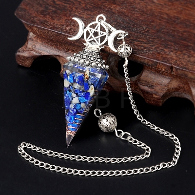 Natural Lapis Lazuli Chip & Resin Orgonite Dowsing Pendulum Big Pendants PW-WG36861-03-1