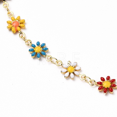 Golden Brass Flower Enamel Links Chain Necklaces X-NJEW-JN03171-01-1