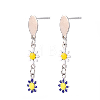 Flower Enamel Long Dangle Stud Earrings EJEW-N049-03B-1
