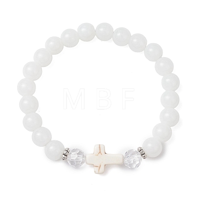 Round Spray Painted Imitation Jade Glass Beads Stretch Bracelets for Women BJEW-JB12881-02-1