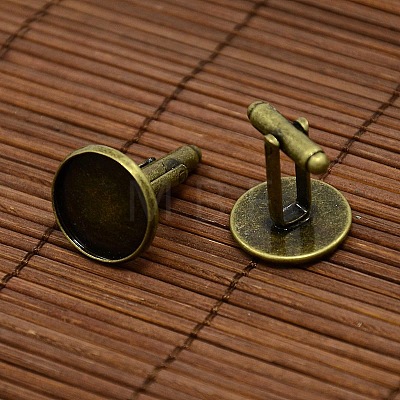 Antique Bronze Brass Cufflinks Tray Settings with Domed Clear Glass Covers Sets for Picture Cuff Button Making DIY-D0093-NF-1