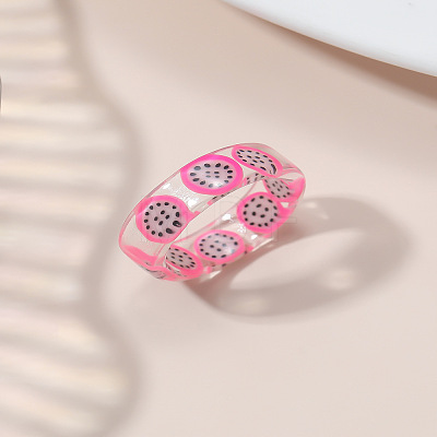 Summer Transparent Resin Fruit Pattern Finger Rings for Women WGF91BA-10-1